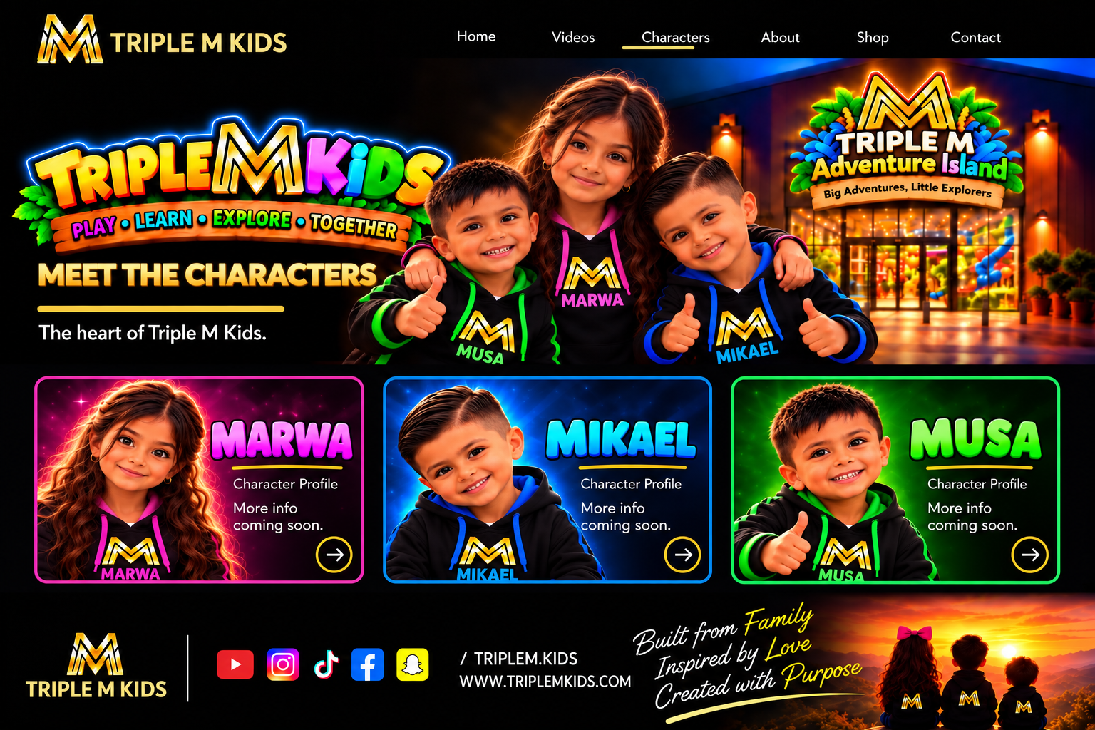 Triple M Kids MEET THE CHARACTERS approved desktop page design