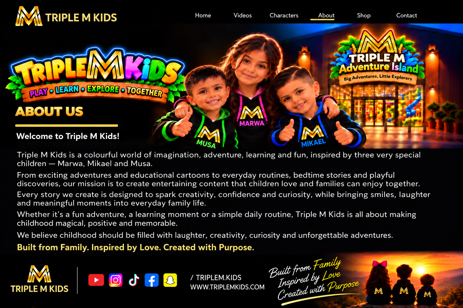 Triple M Kids ABOUT US approved desktop page design