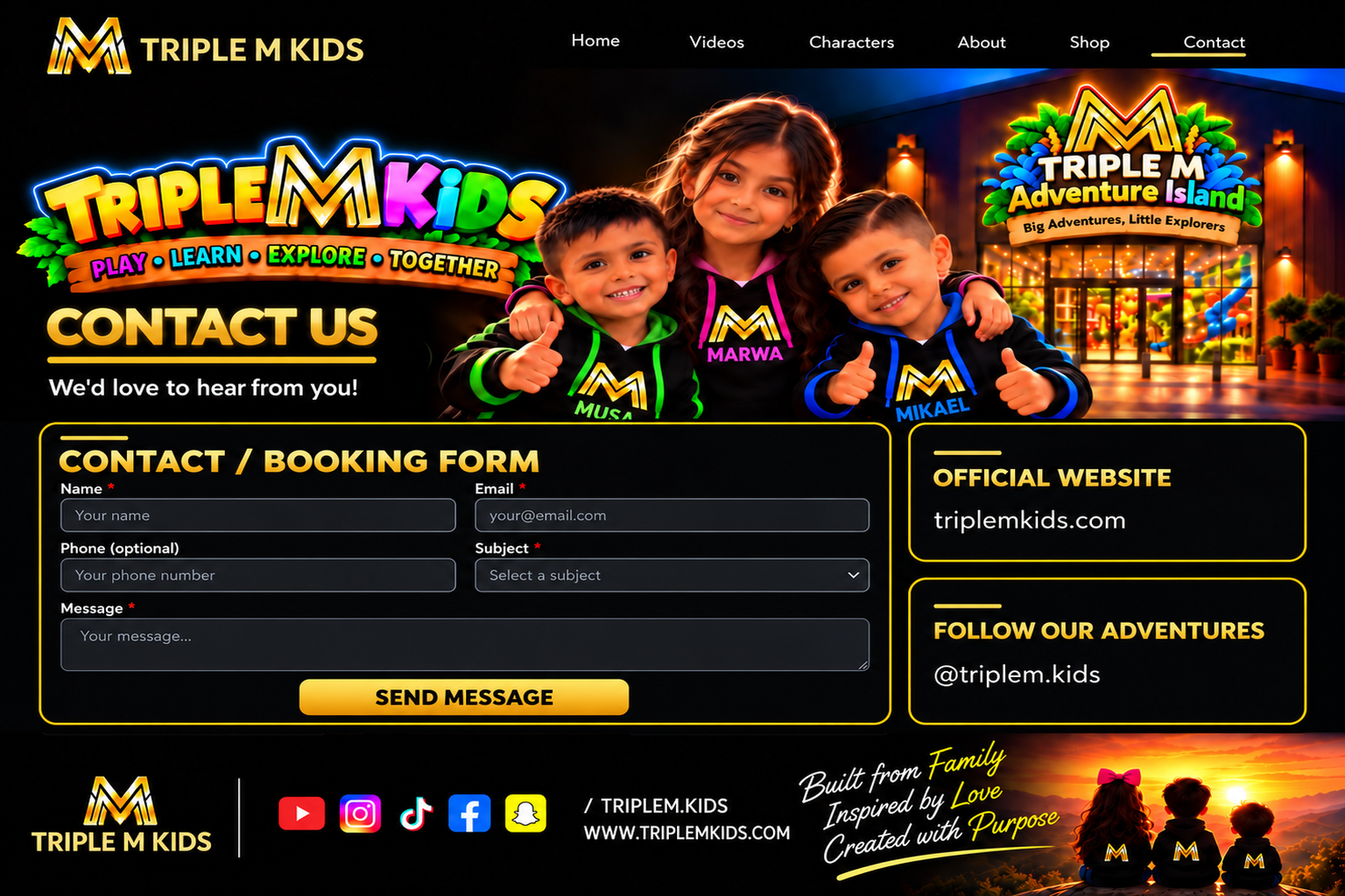 Triple M Kids CONTACT US approved desktop page design
